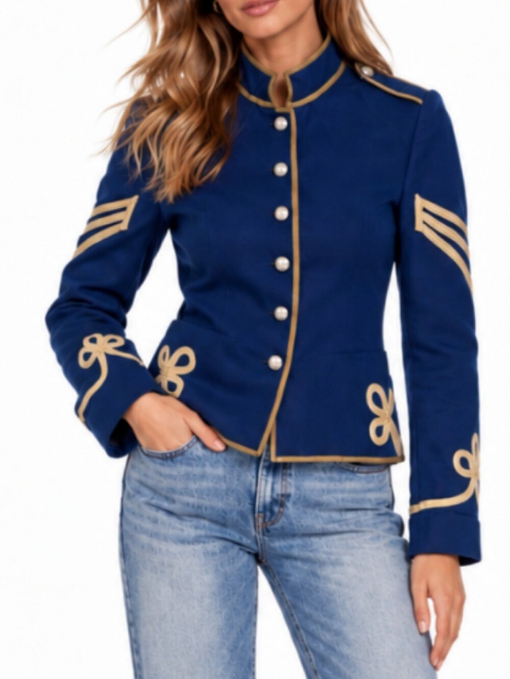 VTG Ralph Lauren Denim & Supply Military Band Jacket M Blue Gold Soutache Y2K